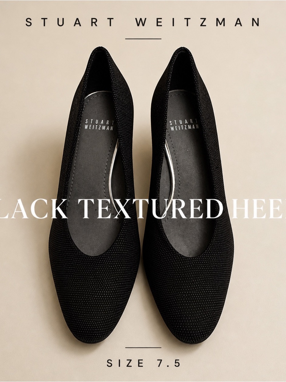 Stuart Weitzman Black Textured Pointed Heels